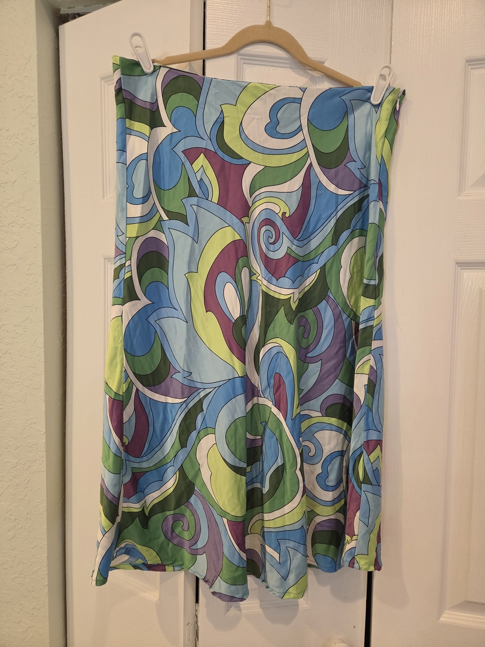 Y2K 80 Park Abstract Swirl Print Midi Skirt in Blue & Green
